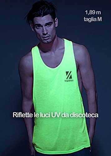 Vibrha - Camiseta de tirantes para hombre de gimnasio – Camiseta de fitness fluorescente larga con espalda de remo Verde XS