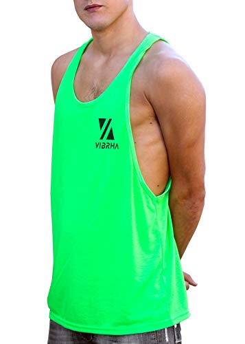 Vibrha - Camiseta de tirantes para hombre de gimnasio – Camiseta de fitness fluorescente larga con espalda de remo Verde XS Vibrha - Camiseta de tirantes para hombre de gimnasio – Camiseta de fitness fluorescente larga con espalda de remo Verde XS