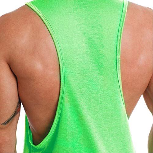 Vibrha - Camiseta de tirantes para hombre de gimnasio – Camiseta de fitness fluorescente larga con espalda de remo Verde XS