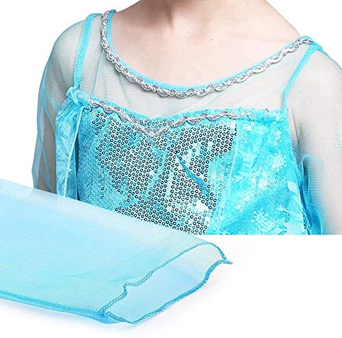 Vicloon - Disfraz de Princesa Elsa - Reino de Hielo - Vestido de Cosplay de Carnaval, Halloween y la Fiesta de Cumpleaños, Color Azul, Talla 120
