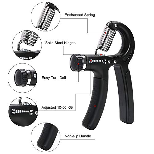 Vicloon Fortalecedor de Agarre, 10-50KG Ajustables Agarre Manual Ejercicio, Entrenador de Músculos de Mano Utilizado para Entrenamiento Antebrazo, Muñeca, Apretón de Manos - 1 Piezas, Negros Vicloon Fortalecedor de Agarre, 10-50KG Ajustables Agarre Manual Ejercicio, Entrenador de Músculos de Mano Utilizado para Entrenamiento Antebrazo, Muñeca, Apretón de Manos - 1 Piezas, Negros
