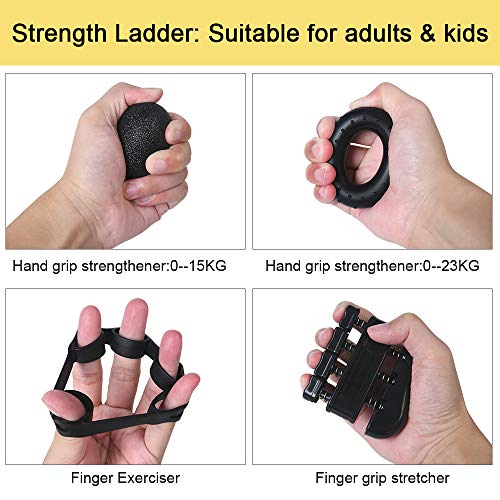 Vicloon Fortalecedores de Agarre de Mano, 5-60KG Ajustables Agarrador de Mano, Entrenador de Músculos de Mano Utilizado para Entrenamiento Antebrazo, Muñeca, Apretón de Manos - Paquete de 5, Negros