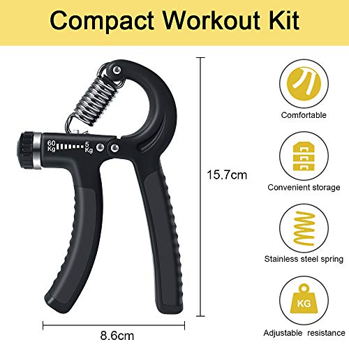 Vicloon Fortalecedores de Agarre de Mano, 5-60KG Ajustables Agarrador de Mano, Entrenador de Músculos de Mano Utilizado para Entrenamiento Antebrazo, Muñeca, Apretón de Manos - Paquete de 5, Negros Vicloon Fortalecedores de Agarre de Mano, 5-60KG Ajustables Agarrador de Mano, Entrenador de Músculos de Mano Utilizado para Entrenamiento Antebrazo, Muñeca, Apretón de Manos - Paquete de 5, Negros