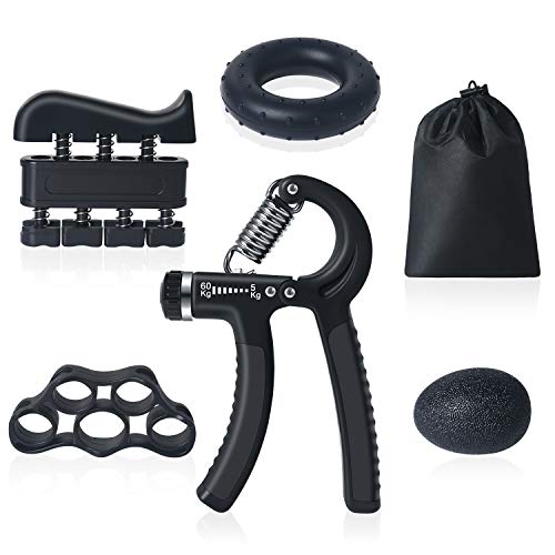 Vicloon Fortalecedores de Agarre de Mano, 5-60KG Ajustables Agarrador de Mano, Entrenador de Músculos de Mano Utilizado para Entrenamiento Antebrazo, Muñeca, Apretón de Manos - Paquete de 5, Negros