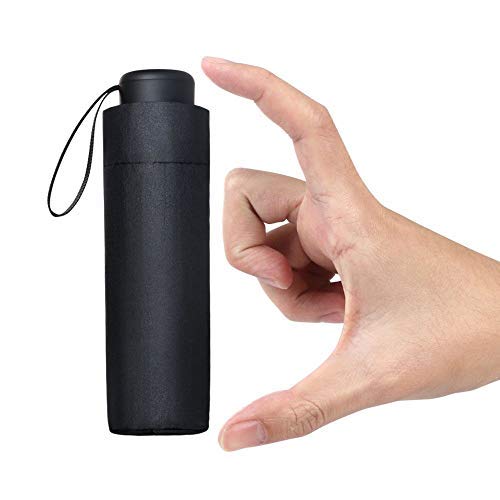 Vicloon Mini Paraguas Pequeño del Sol,Paraguas de Viaje Portátil Resistente Anti UV Plegable Longitud 17cm 6 Costillas Grueso Negro Tela de Goma,para Actividades al Aire Libre - Adultos y Niños