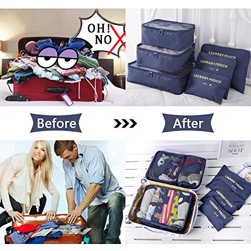 Vicloon Organizador de Equipaje,8 en 1 Set de Organizadores de Viajes, Impermeable Organizador de Maleta Bolsa Incluir 3 Cubos de Embalaje,3 Bolsos de la Compresión y 2 Bolsas de Zapatos (Azul Oscuro) Vicloon Organizador de Equipaje,8 en 1 Set de Organizadores de Viajes, Impermeable Organizador de Maleta Bolsa Incluir 3 Cubos de Embalaje,3 Bolsos de la Compresión y 2 Bolsas de Zapatos (Azul Oscuro)