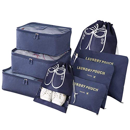 Vicloon Organizador de Equipaje,8 en 1 Set de Organizadores de Viajes, Impermeable Organizador de Maleta Bolsa Incluir 3 Cubos de Embalaje,3 Bolsos de la Compresión y 2 Bolsas de Zapatos (Azul Oscuro) Vicloon Organizador de Equipaje,8 en 1 Set de Organizadores de Viajes, Impermeable Organizador de Maleta Bolsa Incluir 3 Cubos de Embalaje,3 Bolsos de la Compresión y 2 Bolsas de Zapatos (Azul Oscuro)