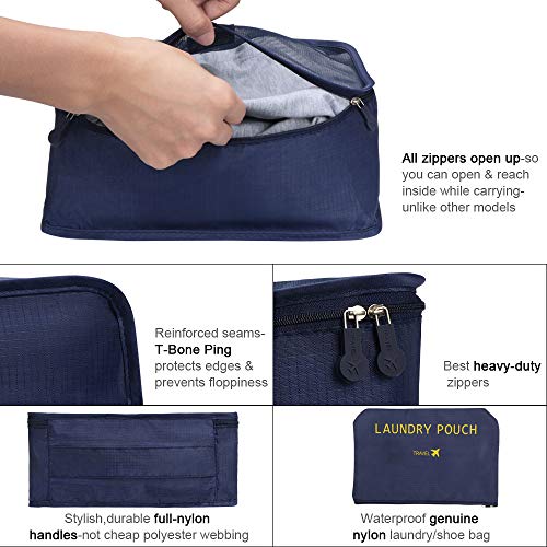 Vicloon Organizador de Equipaje,8 en 1 Set de Organizadores de Viajes, Impermeable Organizador de Maleta Bolsa Incluir 3 Cubos de Embalaje,3 Bolsos de la Compresión y 2 Bolsas de Zapatos (Azul Oscuro)