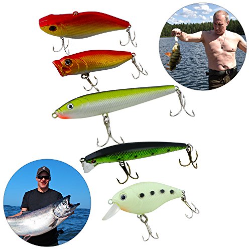 Vicloon Señuelos de Pesca, 120 Piezas Kits de Señuelos Pesca Accesorios Cebos Artificiales Articulos de Pesca Incluido la Caja Tackle, Ganchos, Tijeras, Cebos, Popper, Grillos y más