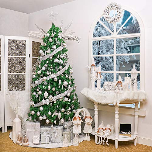 Victor's Workshop 24Pcs Bolas de Navidad 6cm, Adornos de Navidad para Arbol, Decoración de Bolas Navideños Inastillable Plástico de Plata y Blanco, Regalos de Colgantes de Navidad (Invierno Congelada)