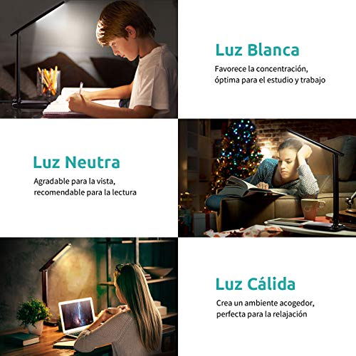 VicTsing Lampara Escritorio 42 LEDs Regulable, Flexo Escritorio LED Flexible con 3 Niveles de Brillo y 3 Modos, Cuidado de Ojos, Control Táctil y Bajo Consumo para Estudio, Oficina u Ordenador, Negro