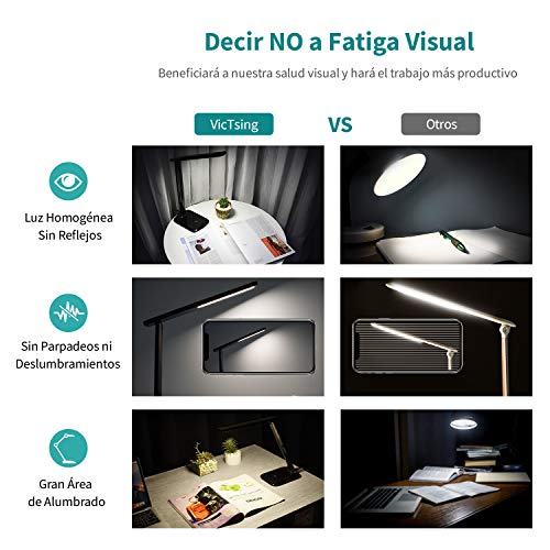 VicTsing Lampara Escritorio 42 LEDs Regulable, Flexo Escritorio LED Flexible con 3 Niveles de Brillo y 3 Modos, Cuidado de Ojos, Control Táctil y Bajo Consumo para Estudio, Oficina u Ordenador, Negro