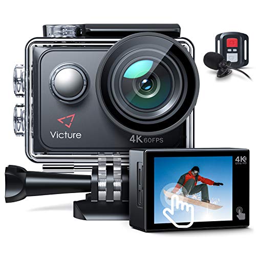 Victure AC920 Cámara Deportiva 4K 60FPS 20MP Wi-Fi (Cámara de Acción Pantalla Táctil Zoom 8X, Micrófono Dual, Control Remoto, EIS Mejorado, Camara Subacuática 40M Modo de Buceo, Baterías 2x1350mAh)