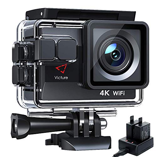 Victure Nueva Versión 4K/50FPS Cámara Deportiva Wi-Fi 4K Ultra HD 20MP con Control Remoto y Pantalla Táctil (Action Camera Acuatica de 40M con 2 Baterías y Cargador Externo)