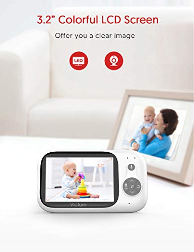 Victure Vigilabebés Inalambrico con cámara, Monitor para Bebés Digital Compatible con Infrarrojos Sala de Visión Nocturna Audio, Charla bidireccional, Canciones de Cuna, Pantalla LCD de 3.2" Victure Vigilabebés Inalambrico con cámara, Monitor para Bebés Digital Compatible con Infrarrojos Sala de Visión Nocturna Audio, Charla bidireccional, Canciones de Cuna, Pantalla LCD de 3.2"