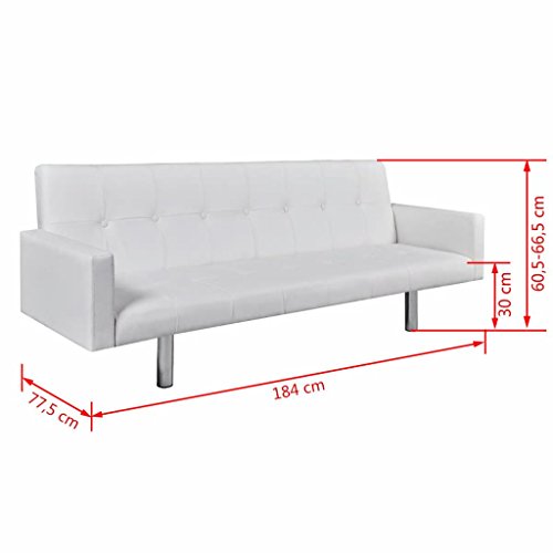 vidaXL Sofá Cama con Reposabrazos de Cuero Artificial Blanco Sillón Extendible vidaXL Sofá Cama con Reposabrazos de Cuero Artificial Blanco Sillón Extendible