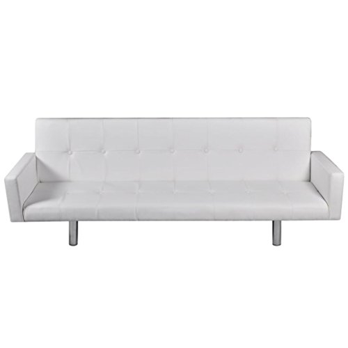 vidaXL Sofá Cama con Reposabrazos de Cuero Artificial Blanco Sillón Extendible