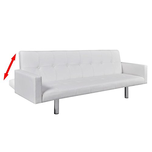vidaXL Sofá Cama con Reposabrazos de Cuero Artificial Blanco Sillón Extendible vidaXL Sofá Cama con Reposabrazos de Cuero Artificial Blanco Sillón Extendible