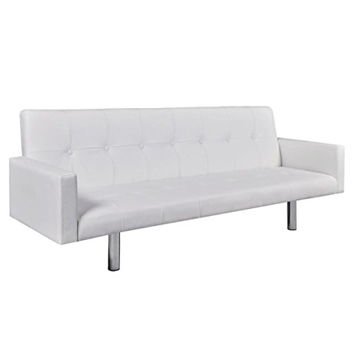 vidaXL Sofá Cama con Reposabrazos de Cuero Artificial Blanco Sillón Extendible vidaXL Sofá Cama con Reposabrazos de Cuero Artificial Blanco Sillón Extendible