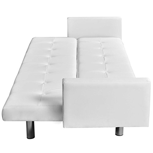 vidaXL Sofá Cama con Reposabrazos de Cuero Artificial Blanco Sillón Extendible