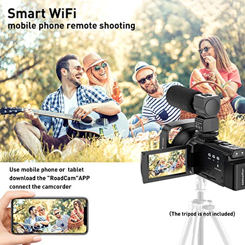 Videocámara 4K WiFi Cámara Digital UHD Vlogging Youtube Cámara,IR Visión Nocturna 48MP 3.0"IPS Pantalla Táctil Giratoria De 270 ° 16X Zoom Webcámara con Micrófono Estabilizador Control Remotol.