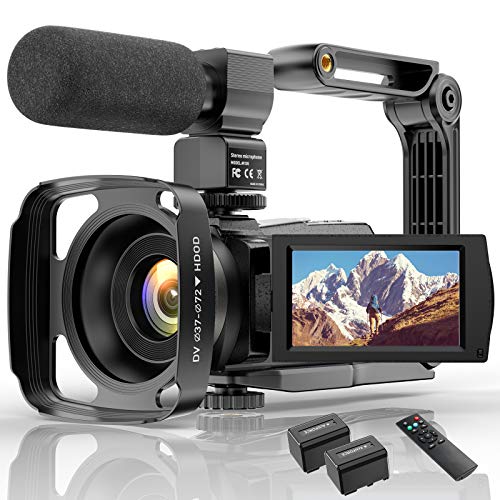 Videocámara 4K WiFi Cámara Digital UHD Vlogging Youtube Cámara,IR Visión Nocturna 48MP 3.0"IPS Pantalla Táctil Giratoria De 270 ° 16X Zoom Webcámara con Micrófono Estabilizador Control Remotol.