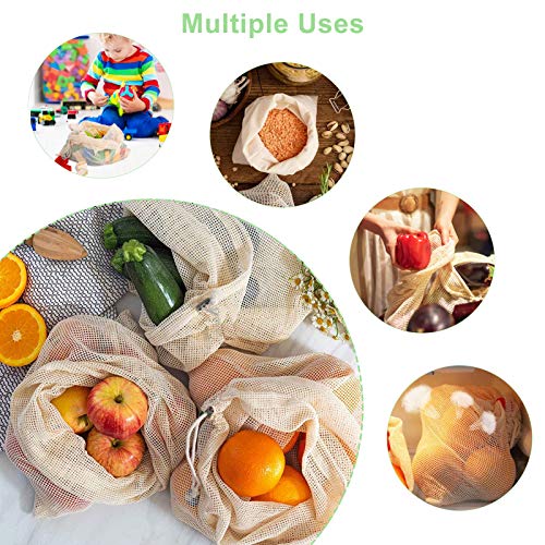 Viedouce Bolsas Compra Reutilizables, 8 PCS Bolsas de Malla Reutilizables Lavables, Bolsas de Algodon Reutilizables para Frutas Verduras,Reutilizable Producir Bolsas (2*S, 2*M, 2*L,2*XL)