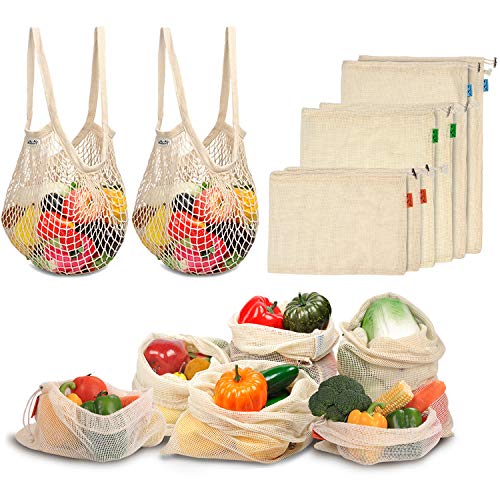 Viedouce Bolsas Compra Reutilizables, 8 PCS Bolsas de Malla Reutilizables Lavables, Bolsas de Algodon Reutilizables para Frutas Verduras,Reutilizable Producir Bolsas (2*S, 2*M, 2*L,2*XL)