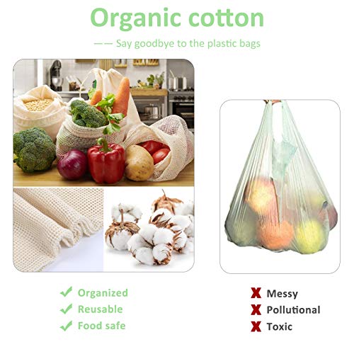 Viedouce Bolsas Compra Reutilizables, 8 PCS Bolsas de Malla Reutilizables Lavables, Bolsas de Algodon Reutilizables para Frutas Verduras,Reutilizable Producir Bolsas (2*S, 2*M, 2*L,2*XL)