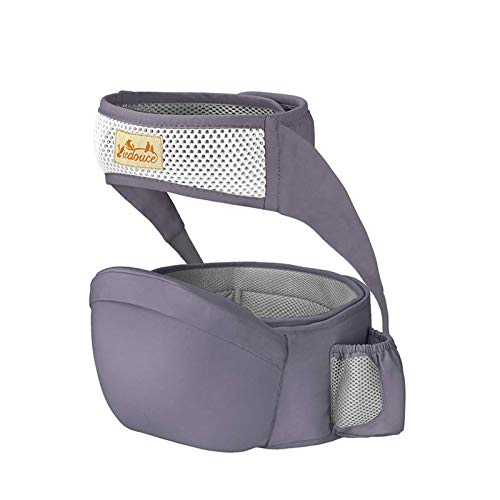 Viedouce Portabebé Ergonómico Asiento de Cadera,con Protección del Cinturón la Seguridad,Algodón Puro Ligero,Taburete de Cintura de Posición Múltiple por Bebé Niños 6-36 Meses(Gris Oscuro)