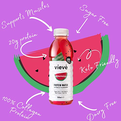 Vieve Agua con Proteína 6x500ml - Sandia. 20g de Proteína, Sin Azúcar, Sin Grasa y Sin Leche. Alternativa Lista para Beber a los Polvos y Batidos de Proteína