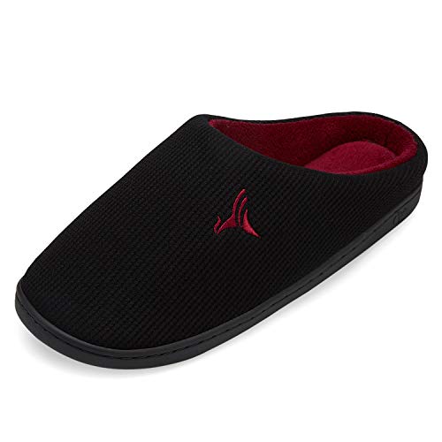 VIFUUR Hombre Zapatillas de casa Espuma de Memoria de Alta Densidad Cálido Interior Lana al Aire Libre Forro de Felpa Suela Antideslizante Zapatos Negro/Rojo 44/45