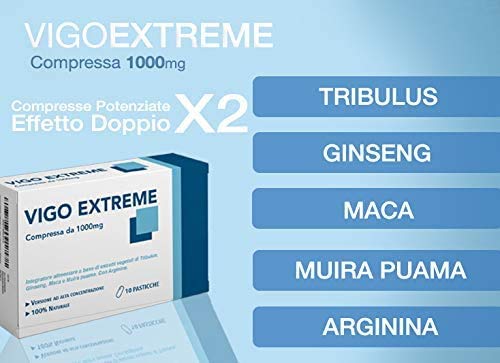 VIGO EXTREME 1000 MG | 10 Cáps. Sin Ninguna Contraindicación | Made In Italy | Energizzante Naturale con Tribulus, Maca, Muira Puama, Ginseng y L-Arginina