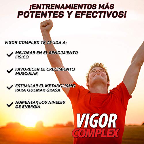 VIGOR COMPLEX | El Más Potente Booster de Testosterona | Potencia, Vigoriza y Aumenta la Resistencia Muscular | Mejora tus Entrenamientos | Acción Afrodisíaca en Hombres y Mujeres | 90 Cápsulas