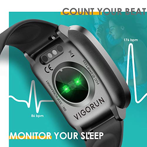 Vigorun Smartwatch Reloj Inteligente Hombre Mujer, Pantalla Táctil Completa Relojes Deportivos, Monitor Ritmo Cardíaco y Sueño, Podómetro, 5 ATM Impermeable Pulsera Actividad Inteligente Android Negro