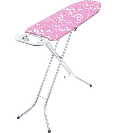 Vileda Smart - Tabla de planchar con sistema de seguridad Click Stop, ideal para espacios reducidos, Rosa, altura ajustable hasta 95 cm, dimensiones: 114 x 34 cm