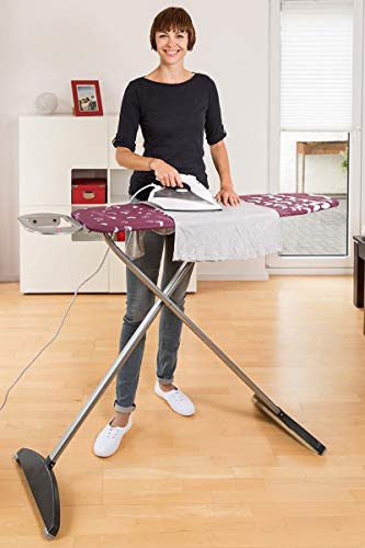 Vileda Smart - Tabla de planchar con sistema de seguridad Click Stop, ideal para espacios reducidos, Rosa, altura ajustable hasta 95 cm, dimensiones: 114 x 34 cm