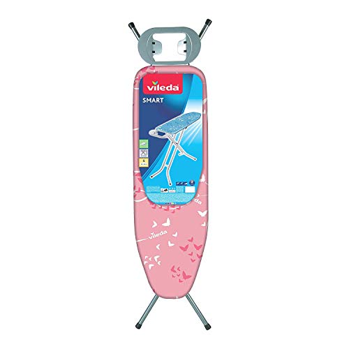Vileda Smart - Tabla de planchar con sistema de seguridad Click Stop, ideal para espacios reducidos, Rosa, altura ajustable hasta 95 cm, dimensiones: 114 x 34 cm Vileda Smart - Tabla de planchar con sistema de seguridad Click Stop, ideal para espacios reducidos, Rosa, altura ajustable hasta 95 cm, dimensiones: 114 x 34 cm