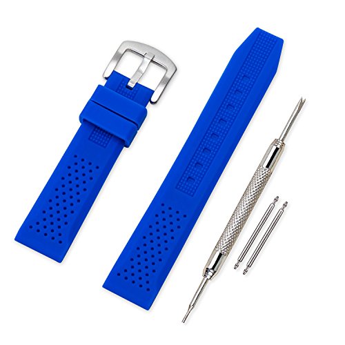 Vinband Correa Reloj Calidad Alta Recambios Correa Relojes Caucho - 16mm, 18mm, 20mm, 22mm, 24mm Silicona Correa Reloj con Hebilla de Acero Inoxidable Cepillado (16mm, Azul)