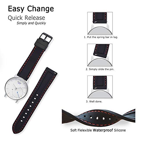 Vinband Correa Reloj Quick Release Recambios Correa Relojes Caucho - 18mm, 20mm, 22mm, 24mm Silicona Correa Reloj con Hebilla de Acero Inoxidable Cepillado (20mm, Black Stitches) Vinband Correa Reloj Quick Release Recambios Correa Relojes Caucho - 18mm, 20mm, 22mm, 24mm Silicona Correa Reloj con Hebilla de Acero Inoxidable Cepillado (20mm, Black Stitches)
