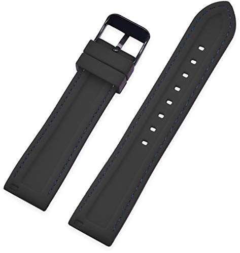 Vinband Correa Reloj Quick Release Recambios Correa Relojes Caucho - 18mm, 20mm, 22mm, 24mm Silicona Correa Reloj con Hebilla de Acero Inoxidable Cepillado (20mm, Black Stitches)