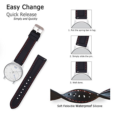 Vinband Correa Silicona Reloj Correa Suave Reemplazo de Banda de Acero Inoxidable Hebilla - 18, 20, 22, 24 mm Correas de Cuero para Reloj (22mm, Negro-Rojo) Vinband Correa Silicona Reloj Correa Suave Reemplazo de Banda de Acero Inoxidable Hebilla - 18, 20, 22, 24 mm Correas de Cuero para Reloj (22mm, Negro-Rojo)