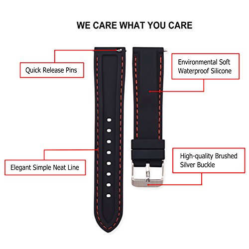 Vinband Correa Silicona Reloj Correa Suave Reemplazo de Banda de Acero Inoxidable Hebilla - 18, 20, 22, 24 mm Correas de Cuero para Reloj (22mm, Negro-Rojo) Vinband Correa Silicona Reloj Correa Suave Reemplazo de Banda de Acero Inoxidable Hebilla - 18, 20, 22, 24 mm Correas de Cuero para Reloj (22mm, Negro-Rojo)