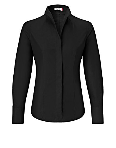 Vincenzo Boretti Camisa de Mujer Elegante y clásica, Ligeramente más angosta (Modern-fit), 100% algodón, Manga-Larga, Cuello cáliz, Lisa - no Necesita Plancha Negro 34