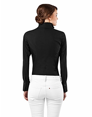 Vincenzo Boretti Camisa de Mujer Elegante y clásica, Ligeramente más angosta (Modern-fit), 100% algodón, Manga-Larga, Cuello cáliz, Lisa - no Necesita Plancha Negro 34