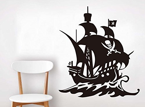 Vinilo Adhesivo Negro Barco Pirata Calavera para Decoracion Coches, caravanas, escaparates, Habitaciones. Exterior e Interior Acabado 68 x 70 cm Multitud de usos CHPYHOME