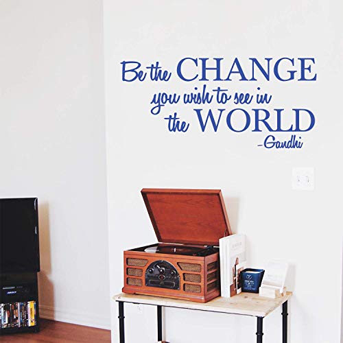 Vinilo adhesivo para pared, diseño con texto en inglés"Be The Change You Wish to See in The World", 45,7 x 91,4 cm, color azul