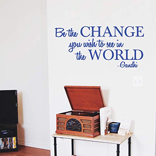 Vinilo adhesivo para pared, diseño con texto en inglés"Be The Change You Wish to See in The World", 45,7 x 91,4 cm, color azul Vinilo adhesivo para pared, diseño con texto en inglés"Be The Change You Wish to See in The World", 45,7 x 91,4 cm, color azul