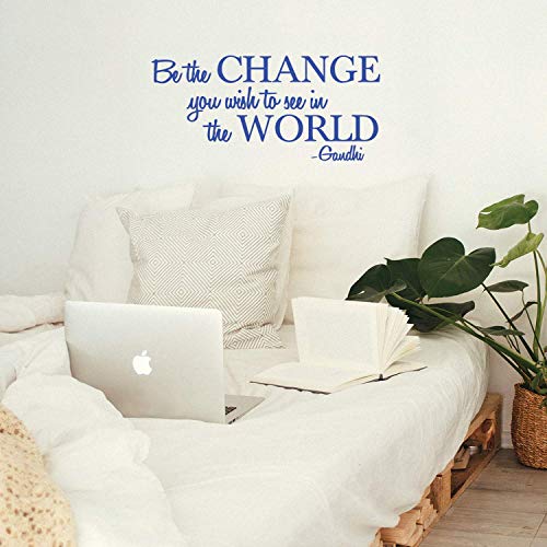 Vinilo adhesivo para pared, diseño con texto en inglés"Be The Change You Wish to See in The World", 45,7 x 91,4 cm, color azul