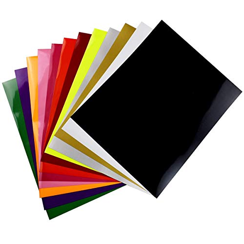 Vinilo de transferencia de calor para tela de camisetas - 12 hojas de colores surtidos - Hierro en HTV Kit de inicio de color vinilo para Cricut y Silhouette Cameo, 30x25cm